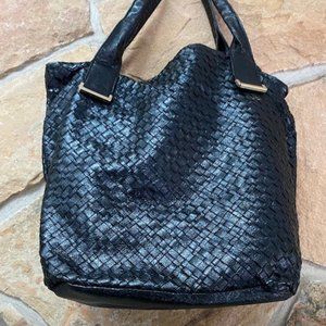 Shoulder Woven Leather Black Tote Bag